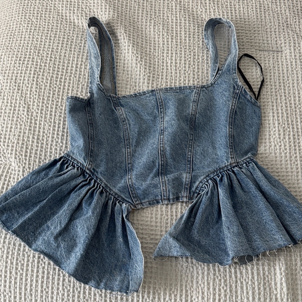 NWOT FOREVER 21 peplum corset denim top size Medium - Picture 2 of 4